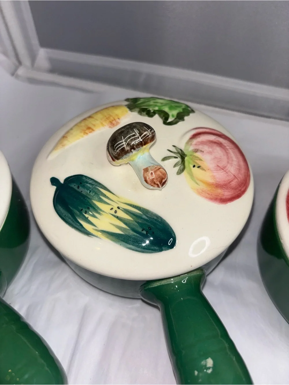 Green Ceramic Handled Vegetable Lid Vintage Japan Del Coronado